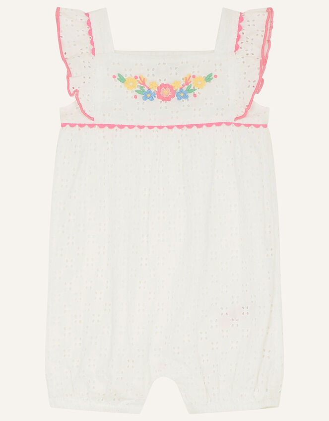 Newborn Floral Broderie Romper, White (WHITE), large
