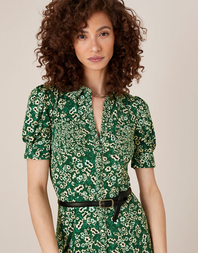 Darella Ditsy Print Jersey Shirt Dress , Green (GREEN), large