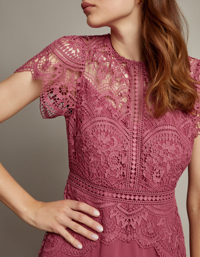 Monica Lace Midi Bridesmaid Dress, DARK PINK, large