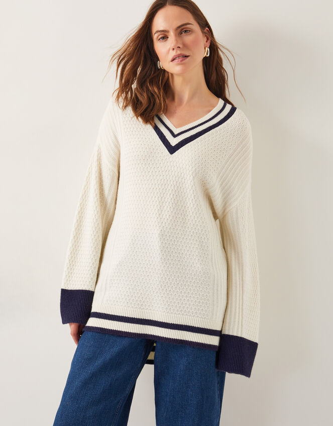 Ola Oversized V-Neck Jumper, Ivory (IVORY), large