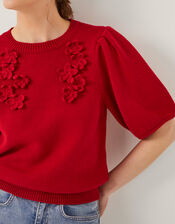 Fee Floral Puff Sleeve Jumper, Red (RED), large