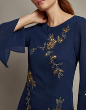 Sarah Flute Sleeve Floral Sequin Maxi Dress, Blue (MIDNIGHT), large