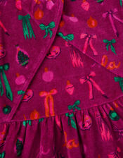 Bow Velour Christmas Dress, Red (BURGUNDY), large