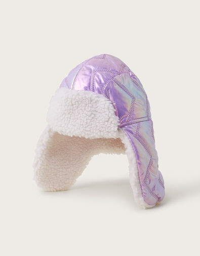 Holographic Fleece Trapper Hat, Purple (LILAC), large
