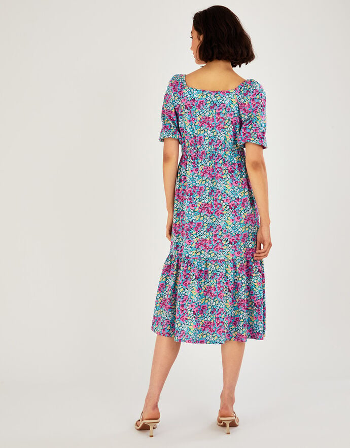 Lassie Midi Shirt Dress in Blue with White Patchwork Floral