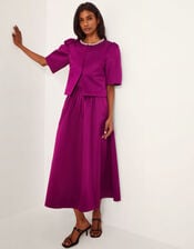 Saira Embellished Short Sleeve Satin Jacket, Pink (MAGENTA), large