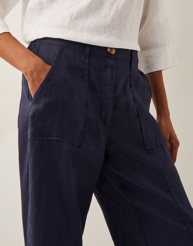 Jolie Short Linen Wide Leg Trousers, Blue (NAVY), large