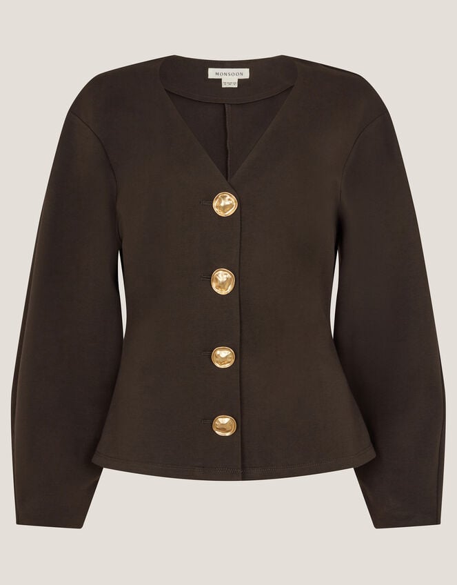 Perna V-Neck Button Jersey Top, Brown (CHOCOLATE), large