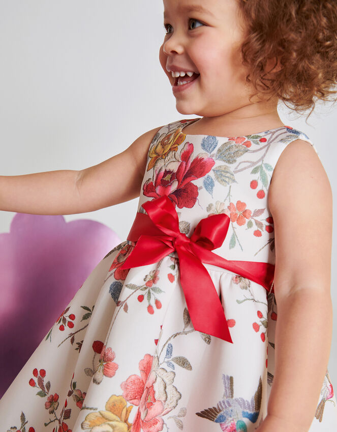 Baby Floral Kimono Print Scuba Dress, Ivory (IVORY), large