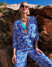 Florence Leaf Print Blouse in Sustainable Viscose, Blue (BLUE), large
