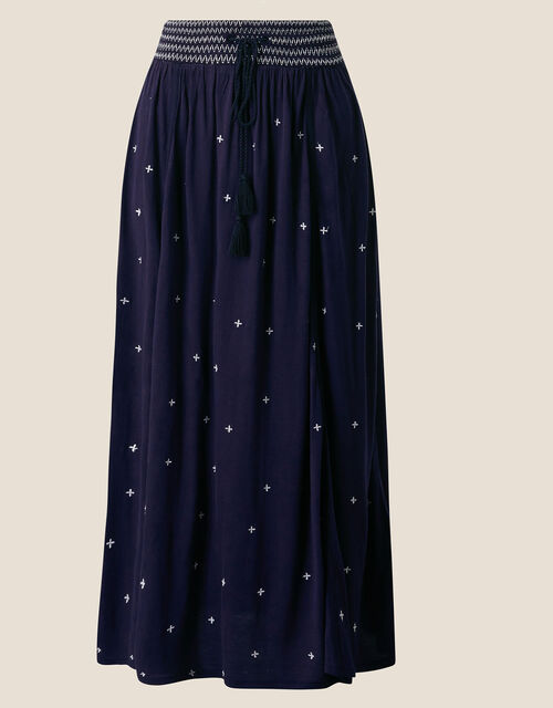 Embroidered Shirred Maxi Skirt in LENZING™ ECOVERO™, Blue (NAVY), large