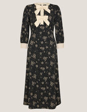 Dotty Bow Floral Jersey Midi Dress, Black (BLACK), large
