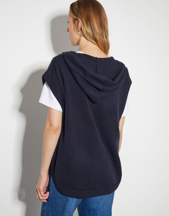 Sleeveless Knitted Hoodie, Blue (NAVY), large