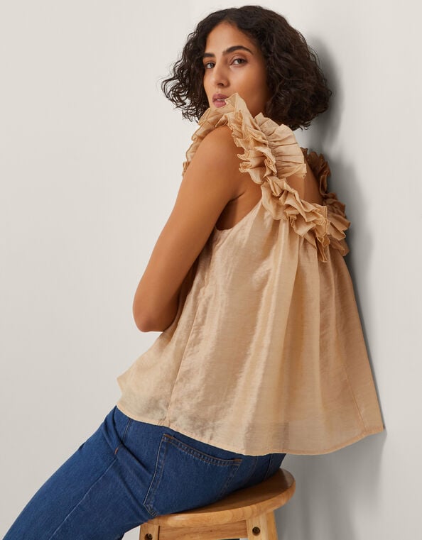 Ella Sleeveless Frill Top, APRICOT, large