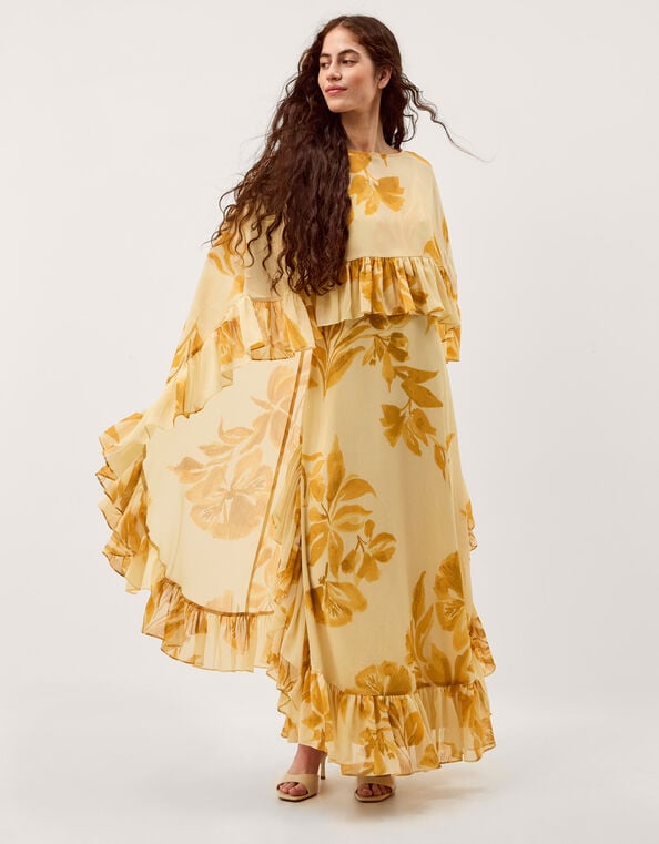 Joanna Ruffle Cape Chiffon Maxi Dress, Ivory (IVORY), large