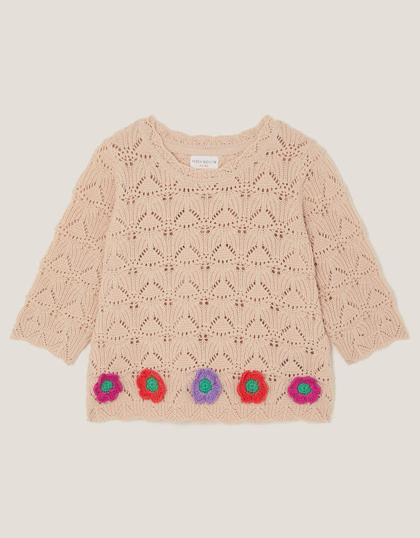Crochet Flower Knit Top, Ivory (IVORY), large