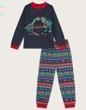Christmas Dinosaur Pyjama Set, Blue (NAVY), large