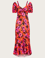 Kerry Satin Jacquard Floral Print Dress, Orange (ORANGE), large
