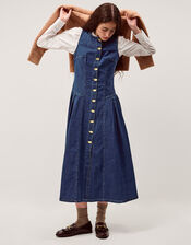 Layla Sleeveless Denim Midi Dress, Blue (INDIGO), large