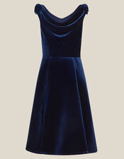 Margot Drape Velvet Party Dress, Blue (NAVY), large