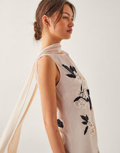 Ari Floral Embellished Midi Dress, Cream (CREAM), large