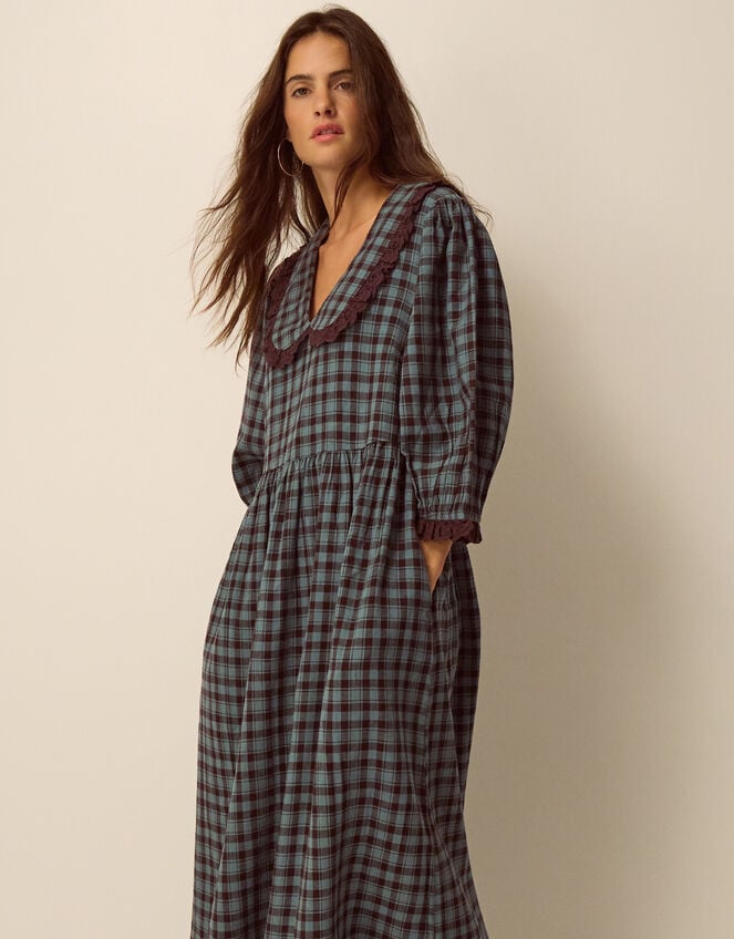 Ruby Collar Check Print Midi Dress, Blue (BLUE), large
