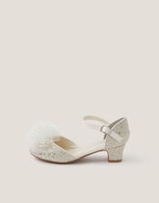 Tulle Pom Glitter Closed Toe Heels, Silver (SILVER), large