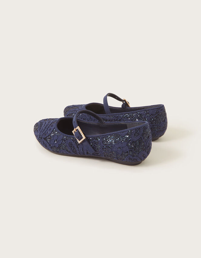Glitter Lace Ballerina Flats, Blue (NAVY), large
