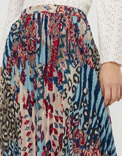 Mercy Mixed Print Pleated Skirt, Blue (BLUE), large
