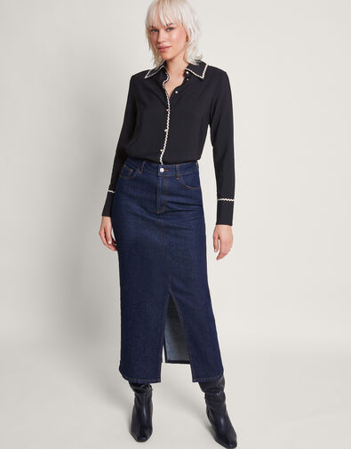 Rhea Ric Rac Embroidered Blouse, Black (BLACK), large