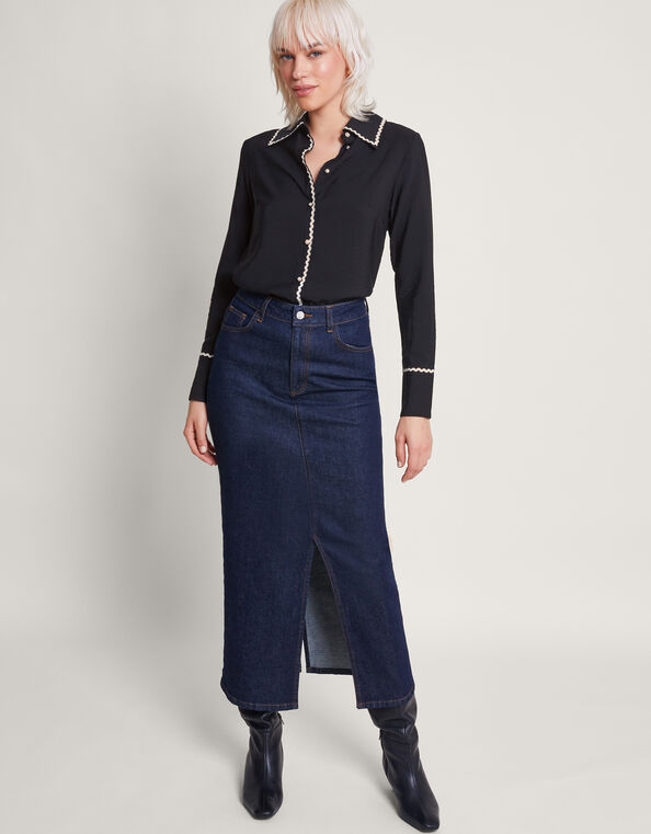 Rhea Ric Rac Embroidered Blouse, Black (BLACK), large