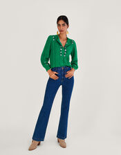Hand Embroidered Cable Knit Cardigan, Green (GREEN), large