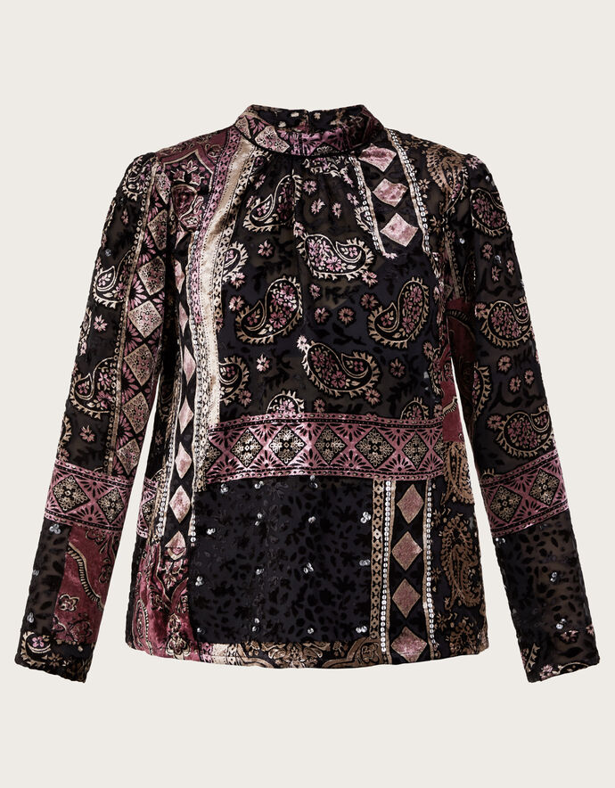 Curve velvet devore flare sleeve wrap blouse main image 1