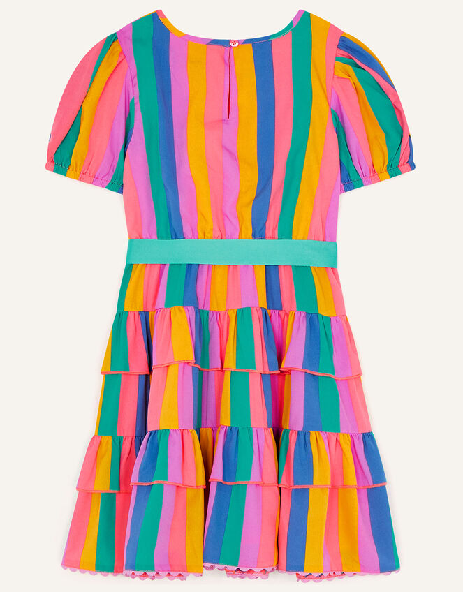 Bold Stripe Ruffle Shoulder Dress, Green (GREEN), large