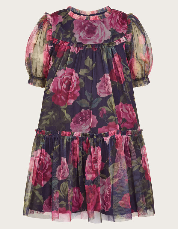 Baby Coco Rose Print Mesh Dress, Blue (NAVY), large