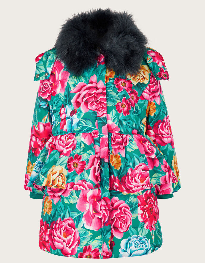 Floral Printed Padded Coat Green