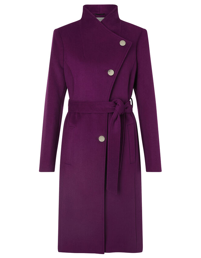 Rita Wrap Collar Long Coat Purple | Women's Coats | Monsoon UK.