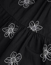 Puff Sleeve Floral Embroidered Dress, Black (BLACK), large