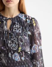 Scotch & Soda Print Smocked Waist Top, Blue (NAVY), large