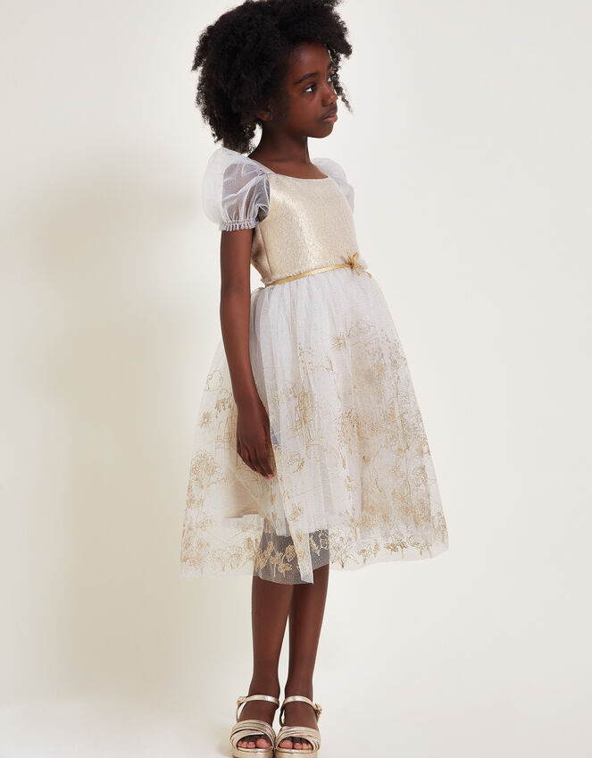 Land of Wonder Puff Sleeve Princess Steeple Dress, Natural (CHAMPAGNE), large