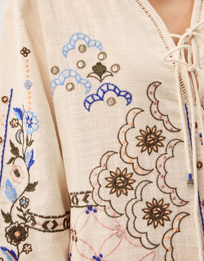 Julie Embroidered Midi Kaftan, Ivory (IVORY), large