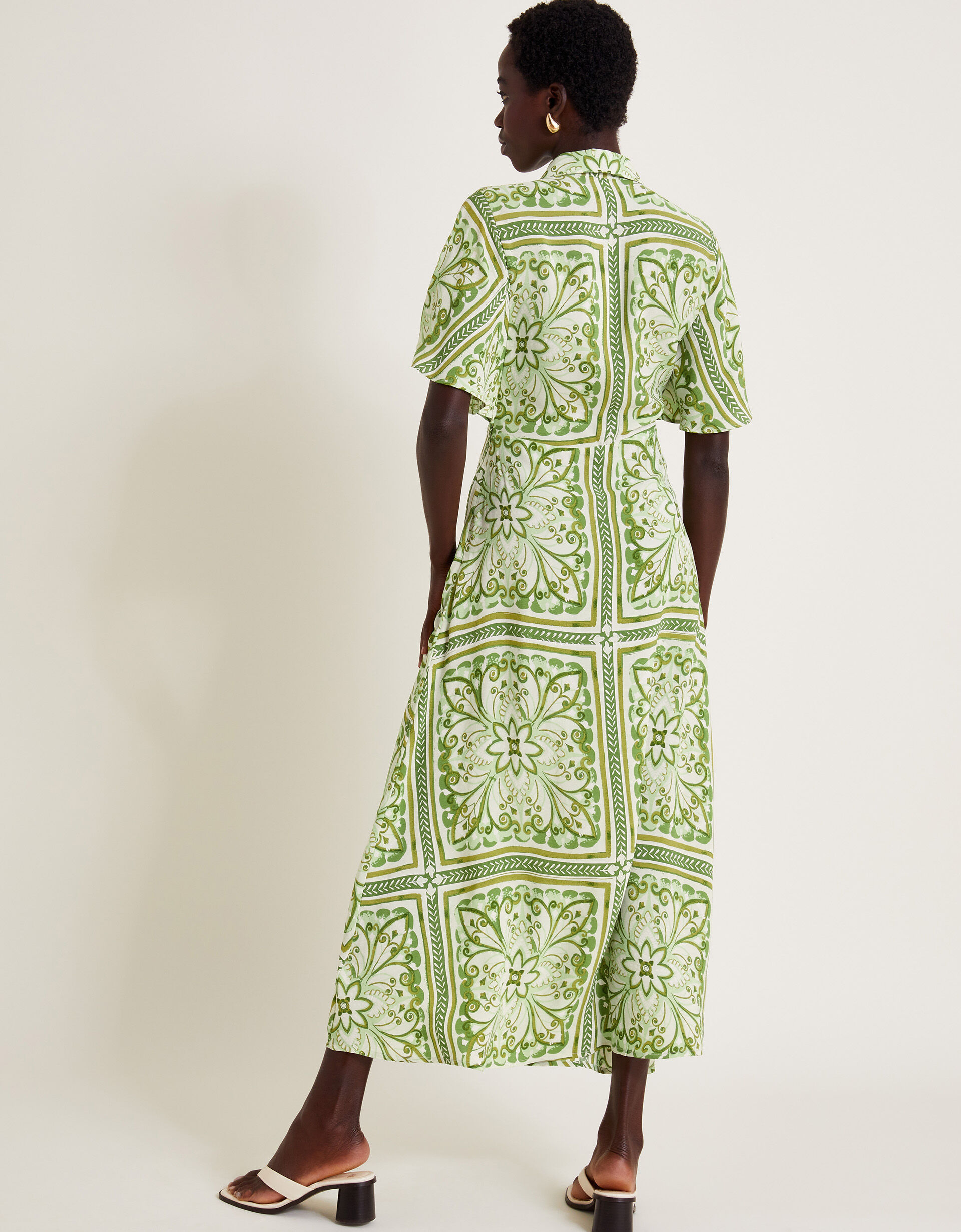 Starlit Midi Shirt Dress in Green Cotton