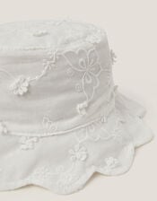 Baby Flower Embroidered Bucket Hat, Ivory (IVORY), large