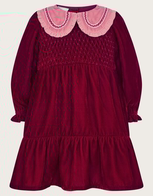 Baby Smocked Velour Dress, Red (RED), large