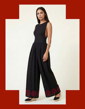 Raffya Vanessa Embroidered Wide Leg Jumpsuit, Black (BLACK), large