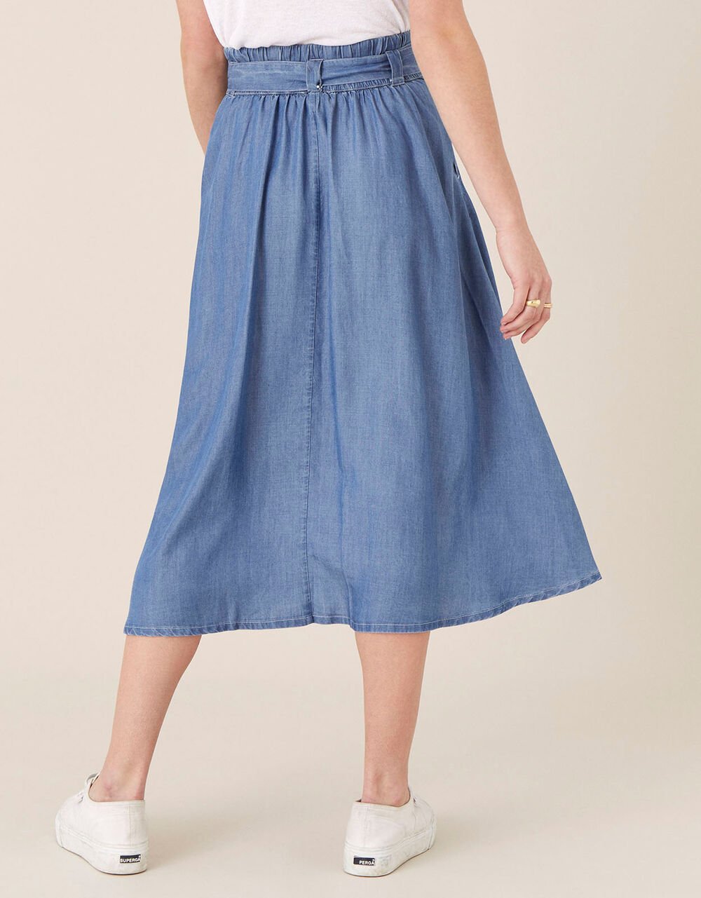 Belted Midi Skirt in LENZING™ TENCEL™ Blue