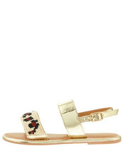 Zadie Beaded Metallic Sandals, Gold (GOLD), large