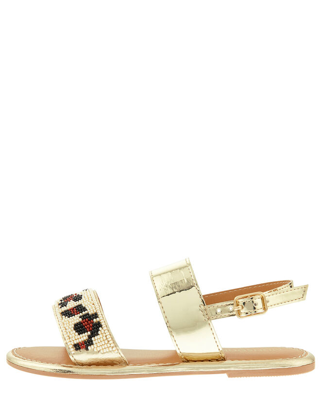 Zadie Beaded Metallic Sandals, Gold (GOLD), large
