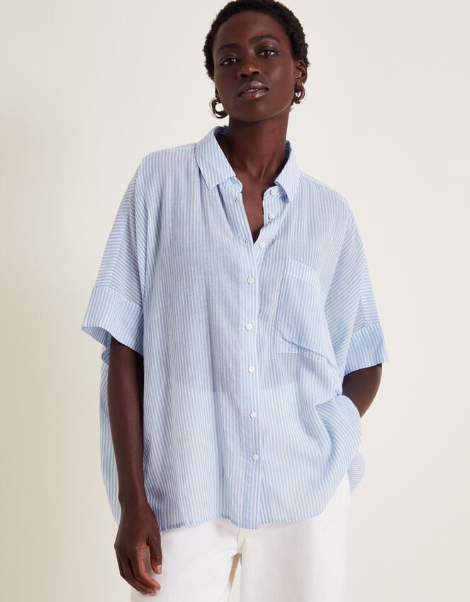 Shyla Stripe Oversized Shirt, Blue (BLUE), large