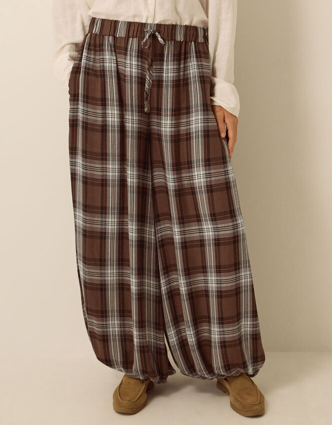 Maya Check Print Balloon Trousers, Brown (BROWN), large